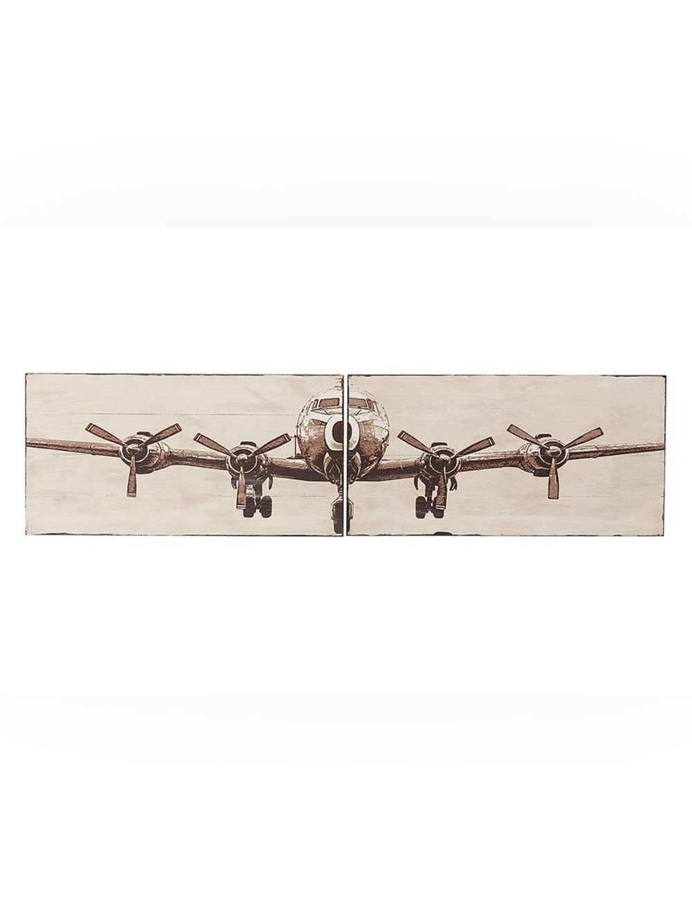 Pottery Barn planked Beige & Brown Vintage Airplane Diptych 50 inch 2 panels